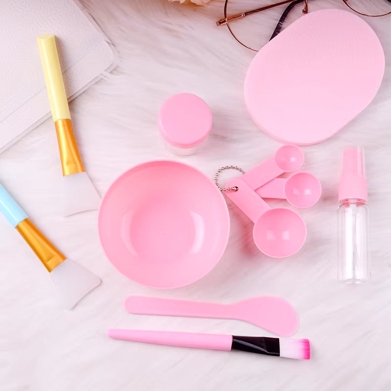 11Pcs Pink Mask Bowl Set Facial Mask Full Set of Beauty Tools Mask Brush Bottles Skin Care Tool Kits