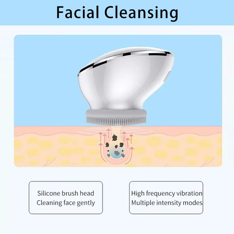 2-In-1 Facial Cleansing Brush Skin Care Beauty-Electric Rotating Face Massage Deep Cleansing Pore Brush,Heating Lead-In Device