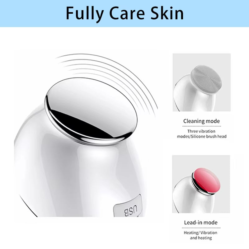 2-In-1 Facial Cleansing Brush Skin Care Beauty-Electric Rotating Face Massage Deep Cleansing Pore Brush,Heating Lead-In Device